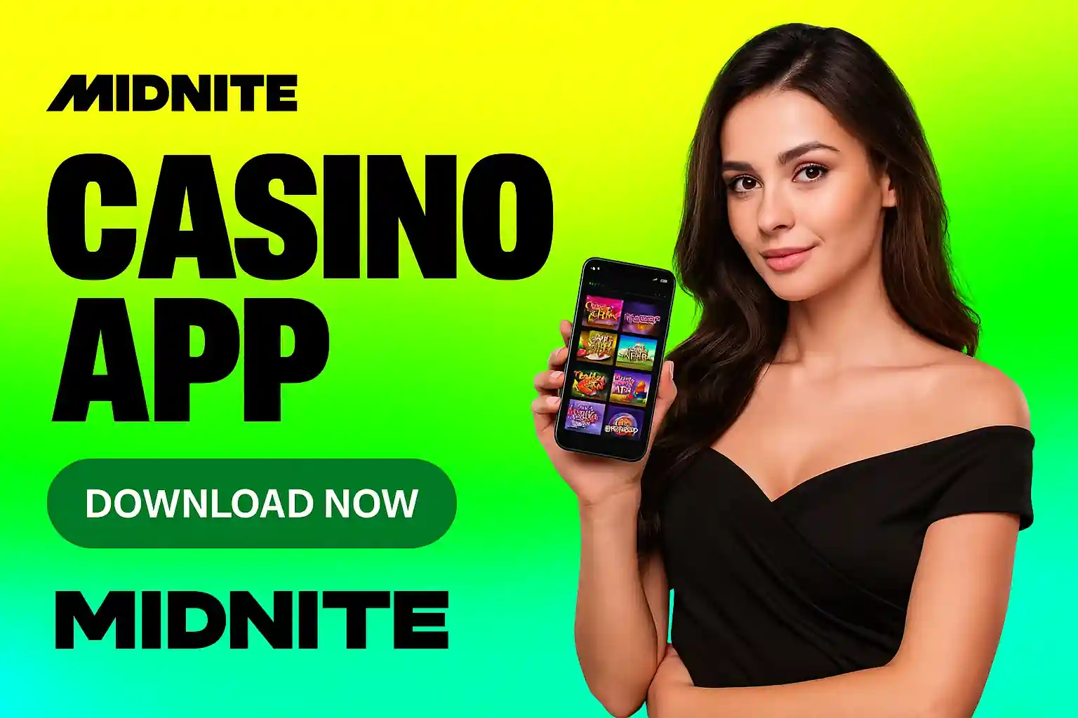 Woman holding smartphone with casino app download