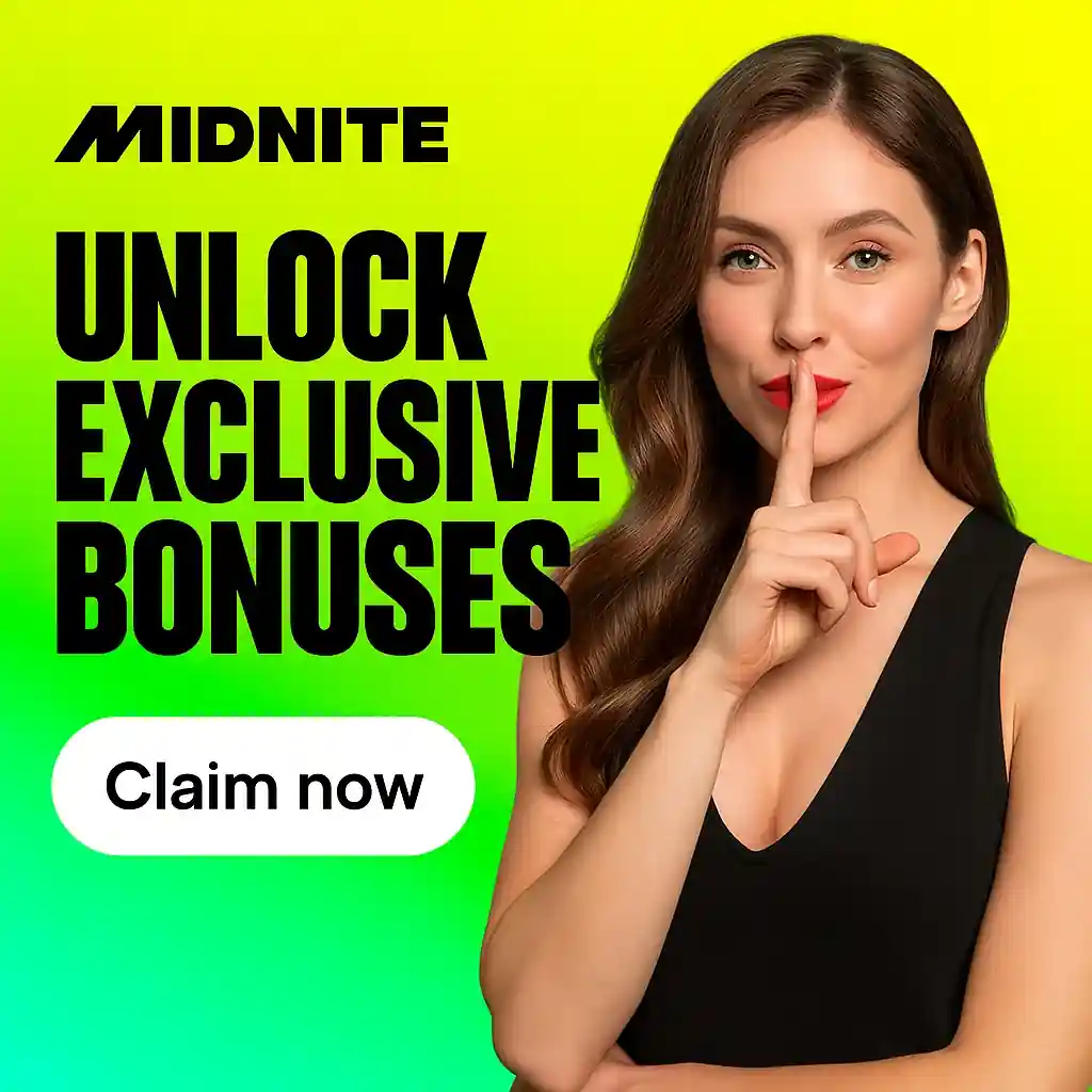 Woman holding finger to lips with claim bonuses message