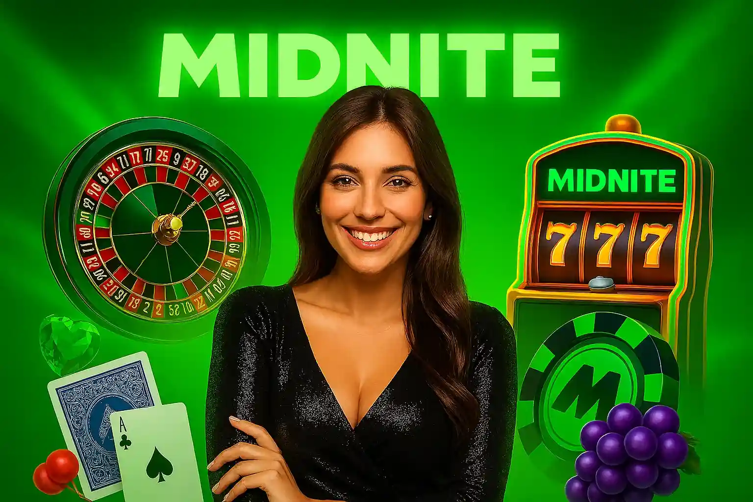 Smiling woman with casino games and slot machine