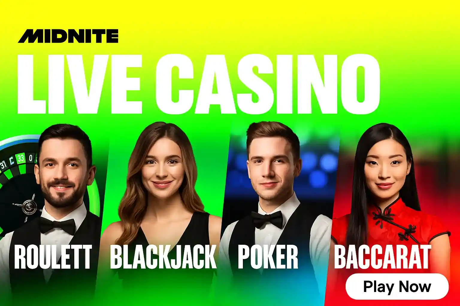 Happy player with casino chips and spin the wheel text